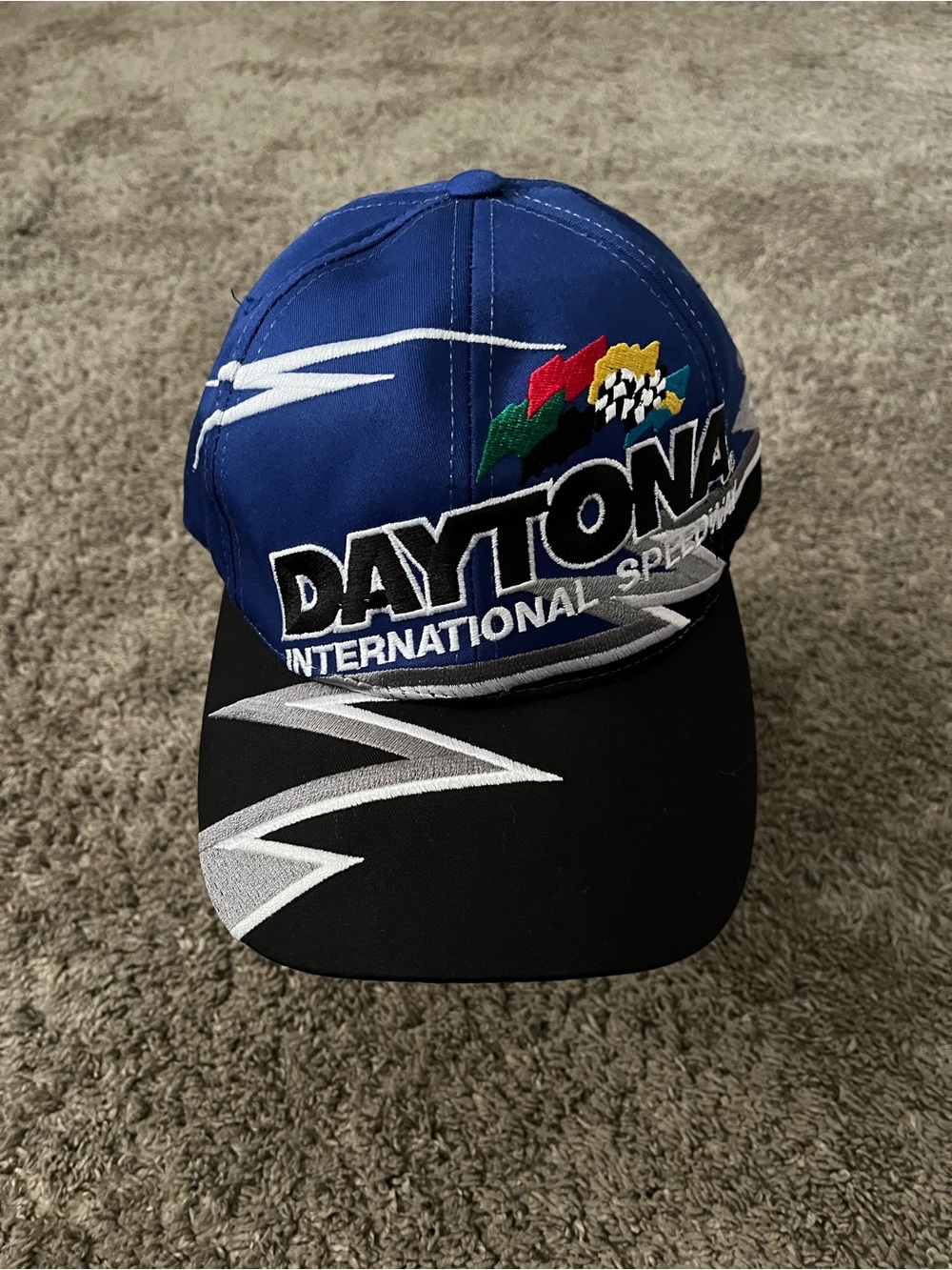 Vintage 90s NASCAR Daytona 500 Race Speedway Hat ISC Embroidered Blue Adjust